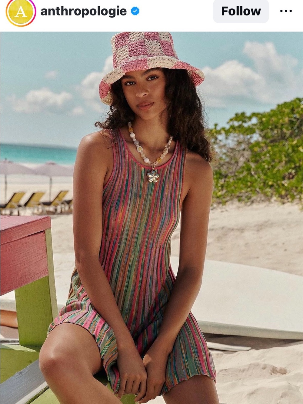 Anthropologie Daily Practice Multicolor Striped Knit Tank Summer Dress. Sz Small